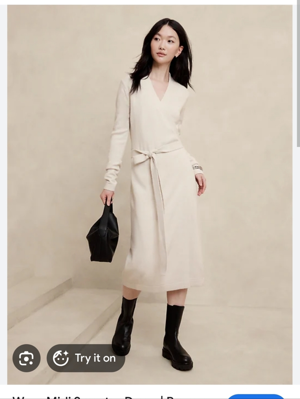 Banana Republic Midi Wrap Sweater Knit Dress Cream XSP